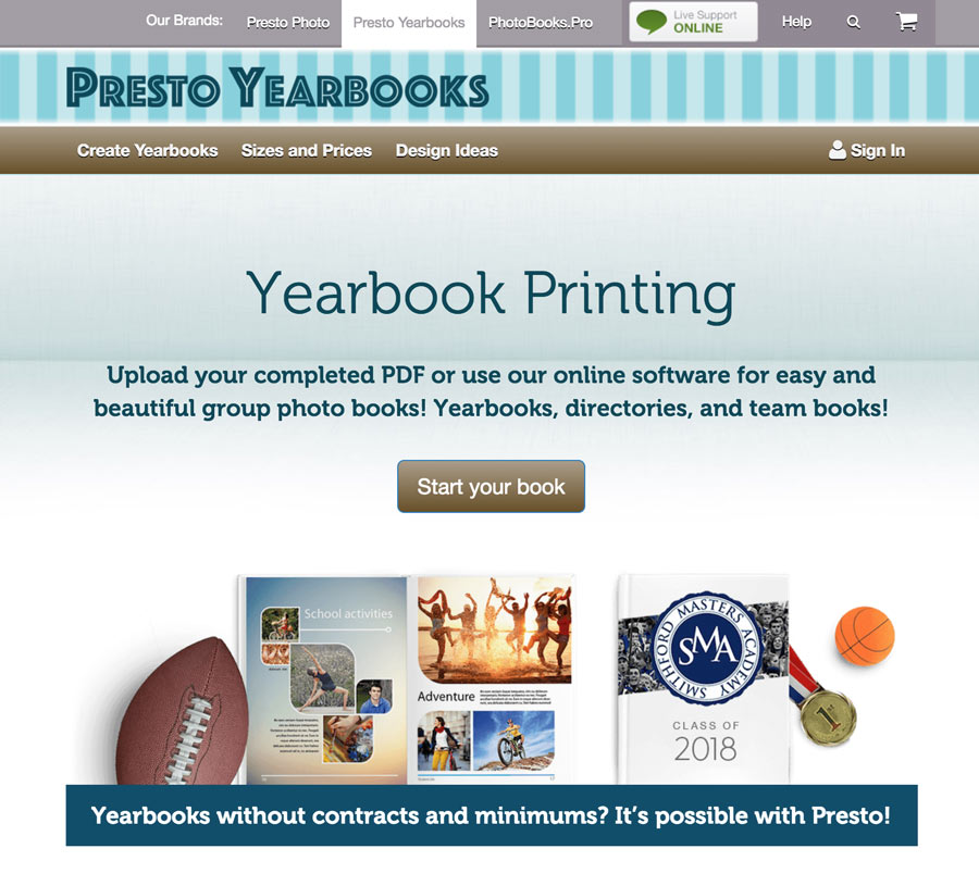 Presto Yearbooks Website Screenshot