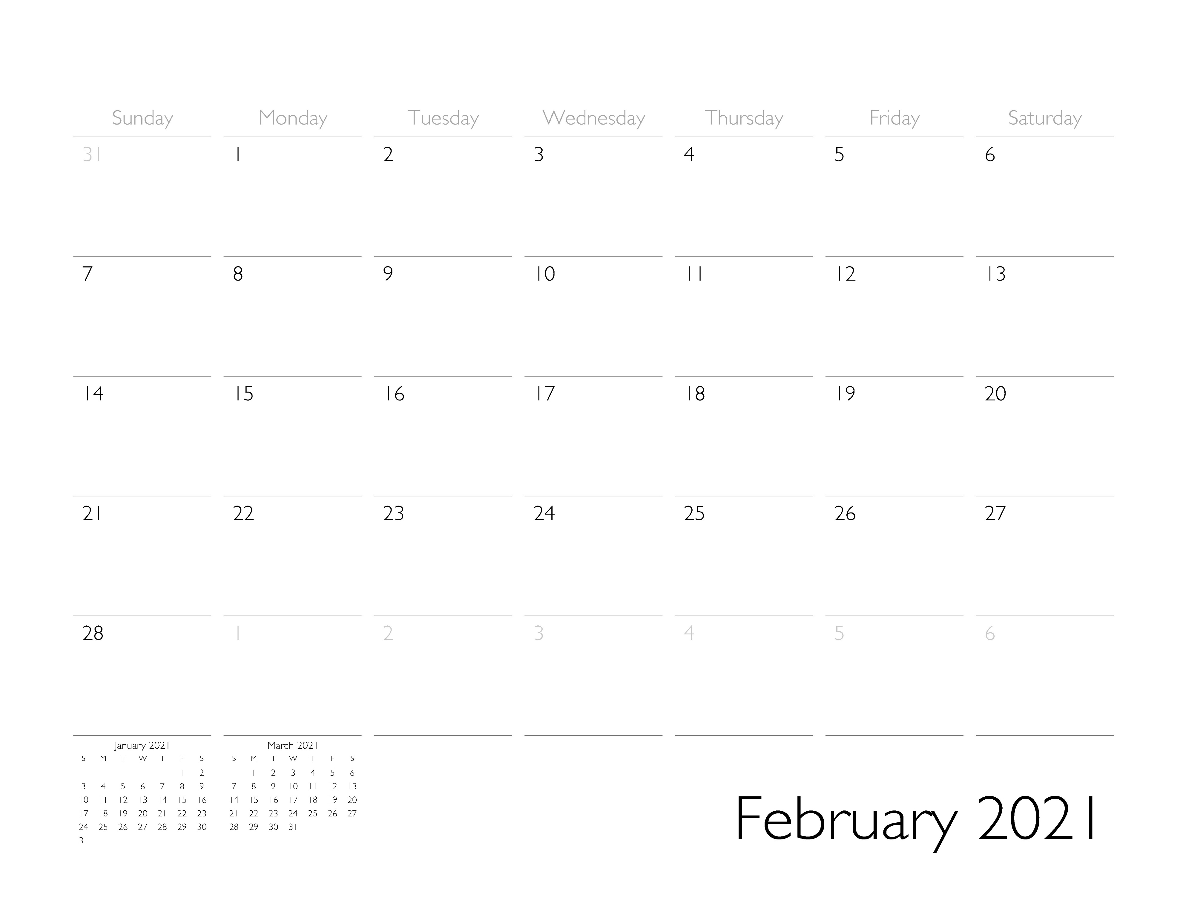 February 2021 Calendar Page