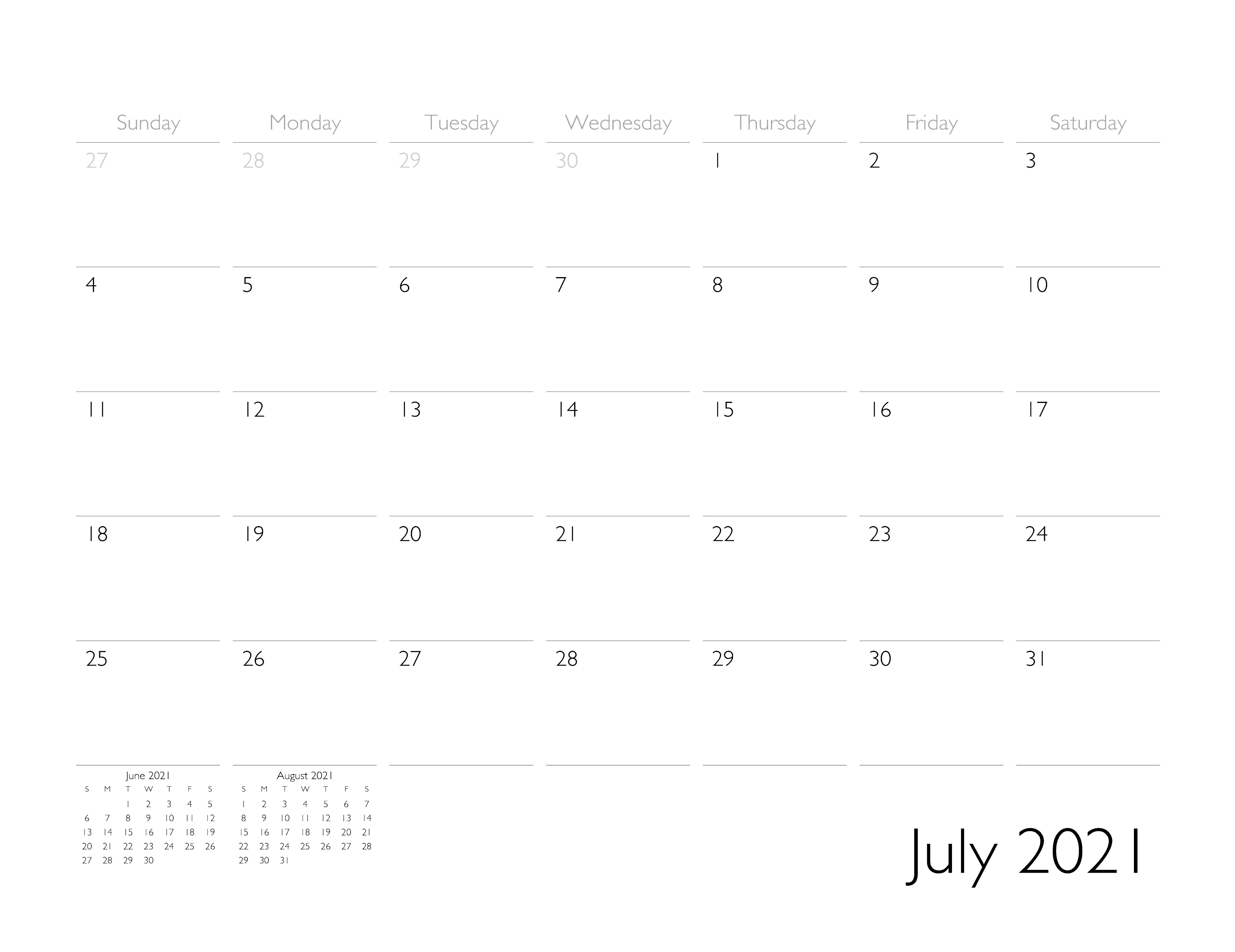 July 2021 Calendar Page