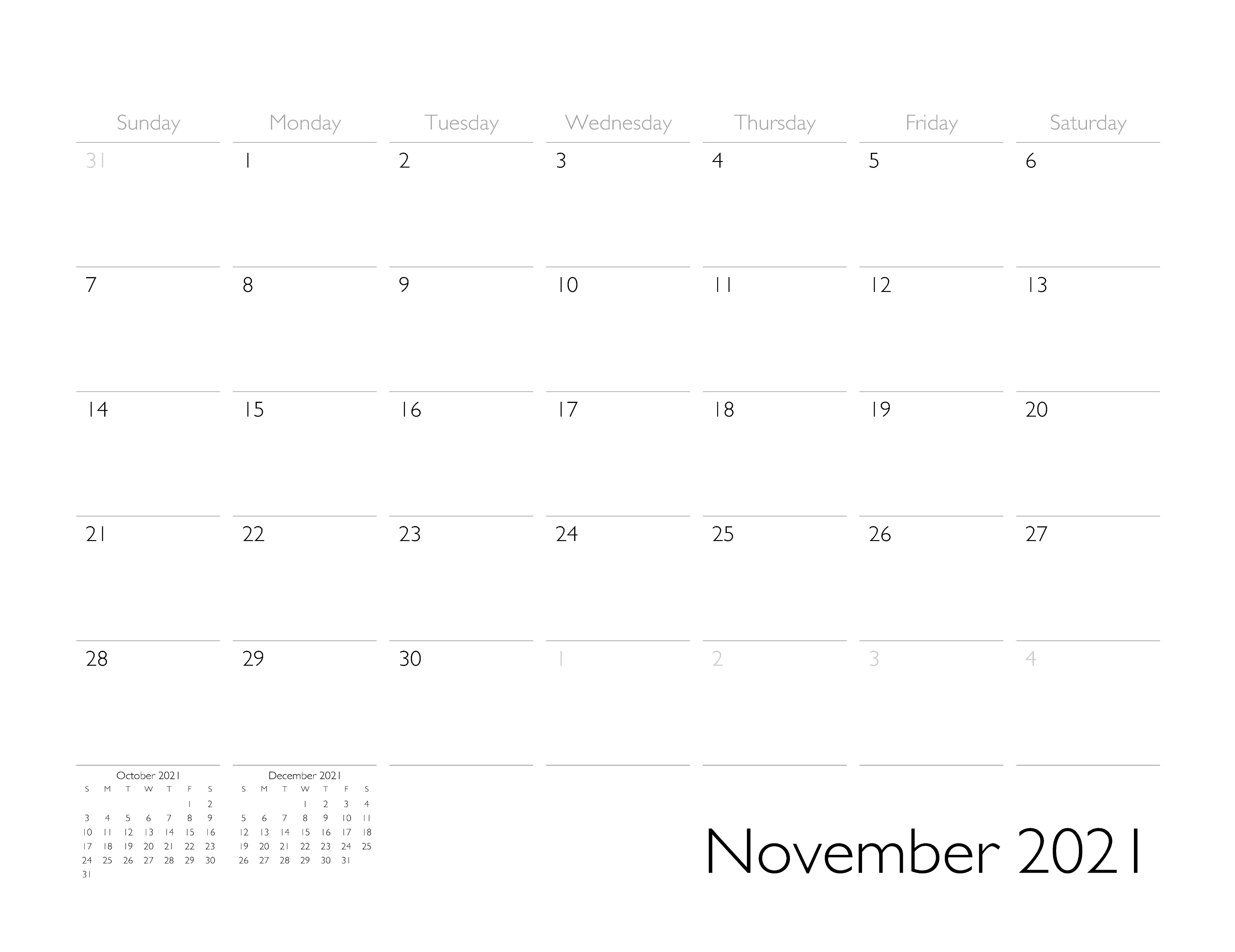 November 2021 Calendar Page