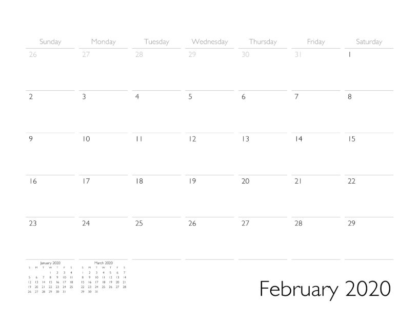 February 2020 Calendar Page