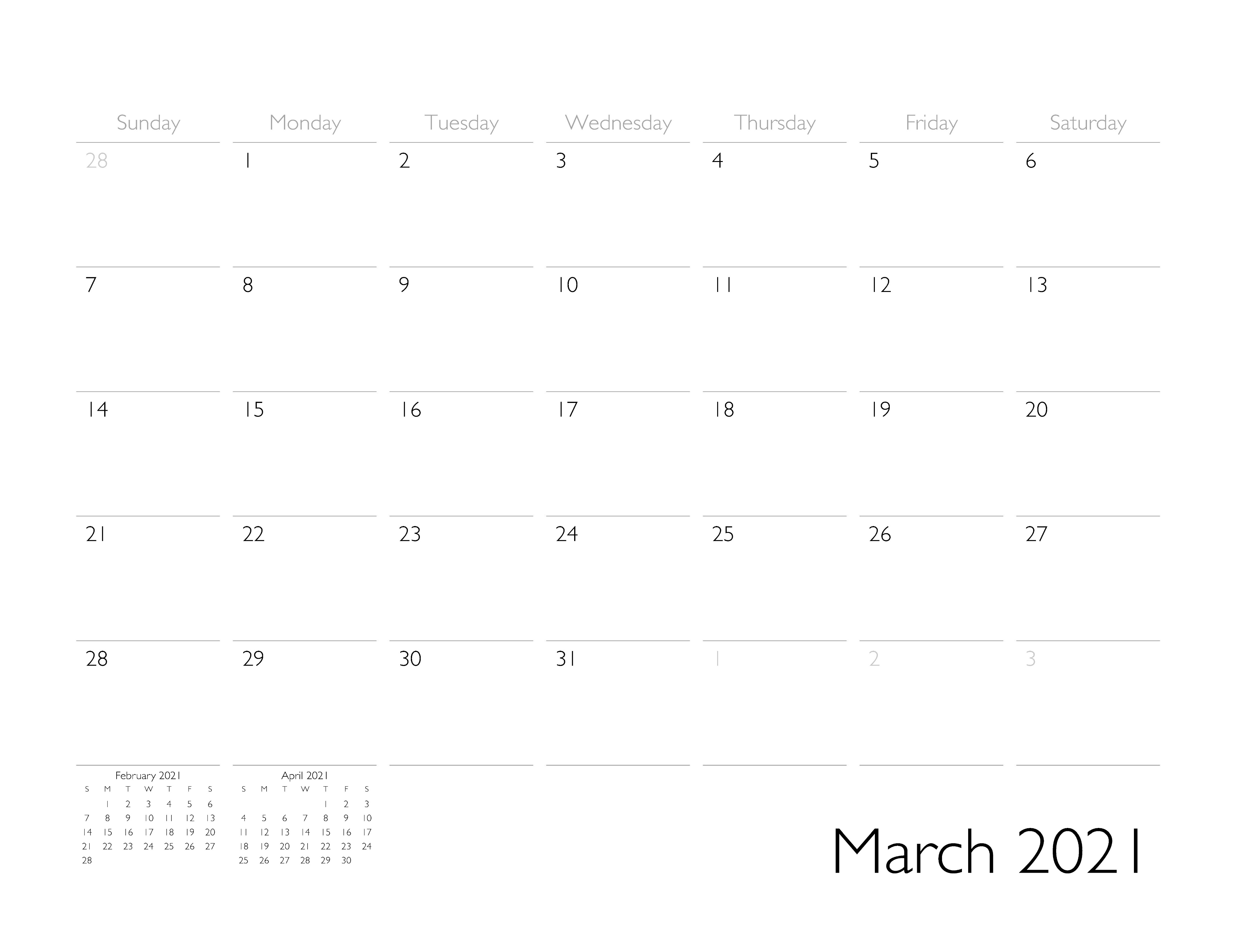 March 2021 Calendar Page