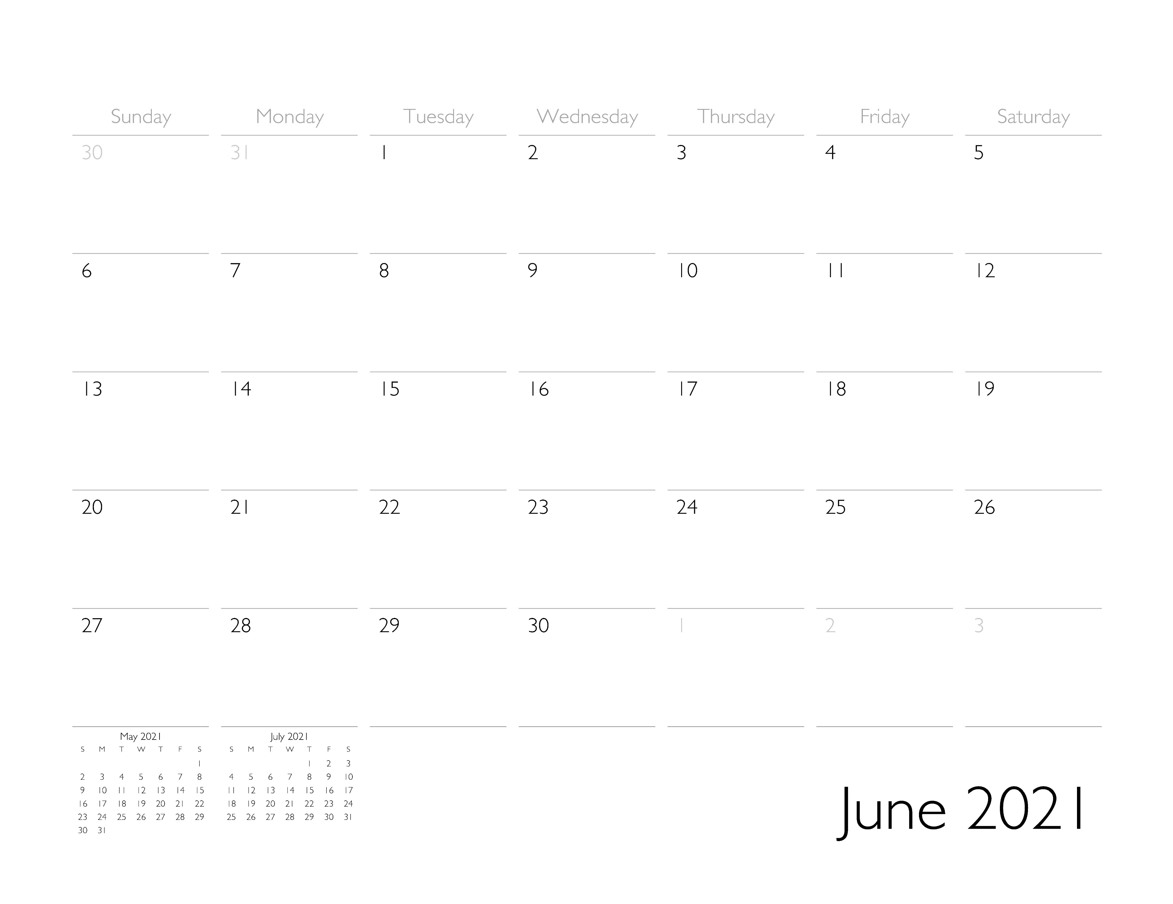 June 2021 Calendar Page
