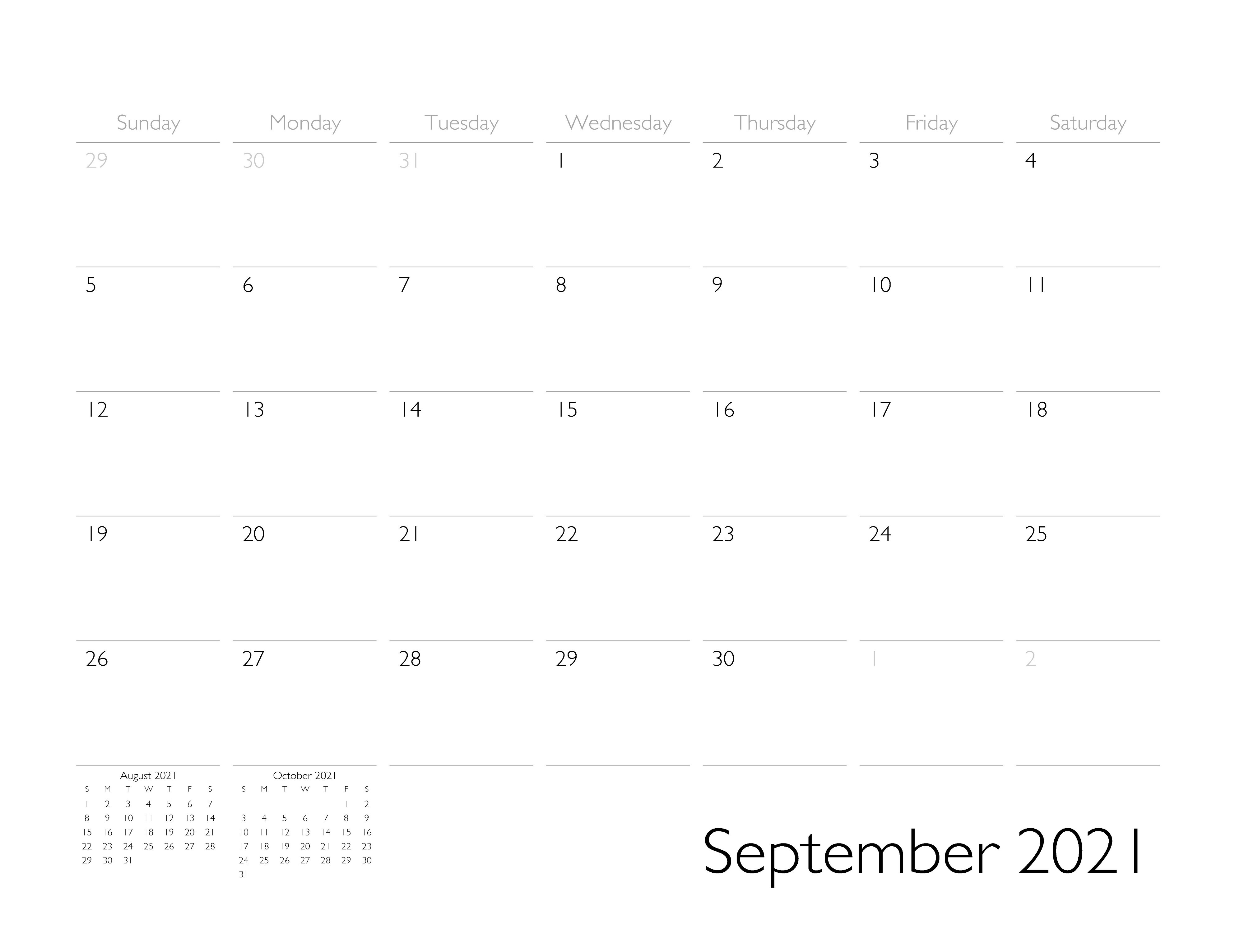 September 2021 Calendar Page