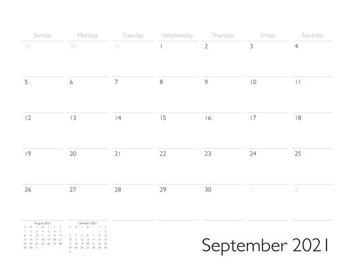 September 2021 Calendar Page