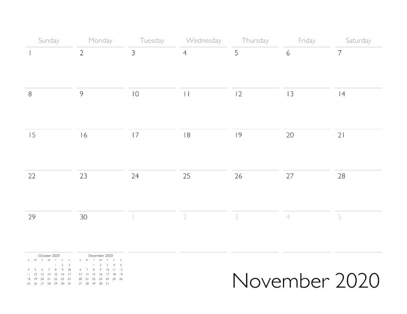 November 2020 Calendar Page