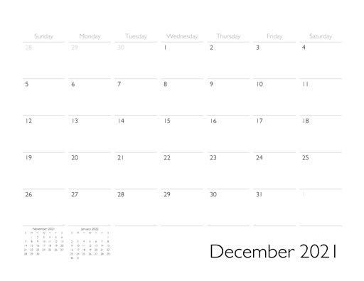 December 2021 Calendar Page