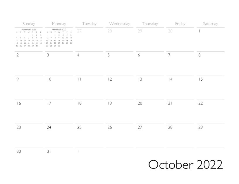 October 2022 Calendar Page