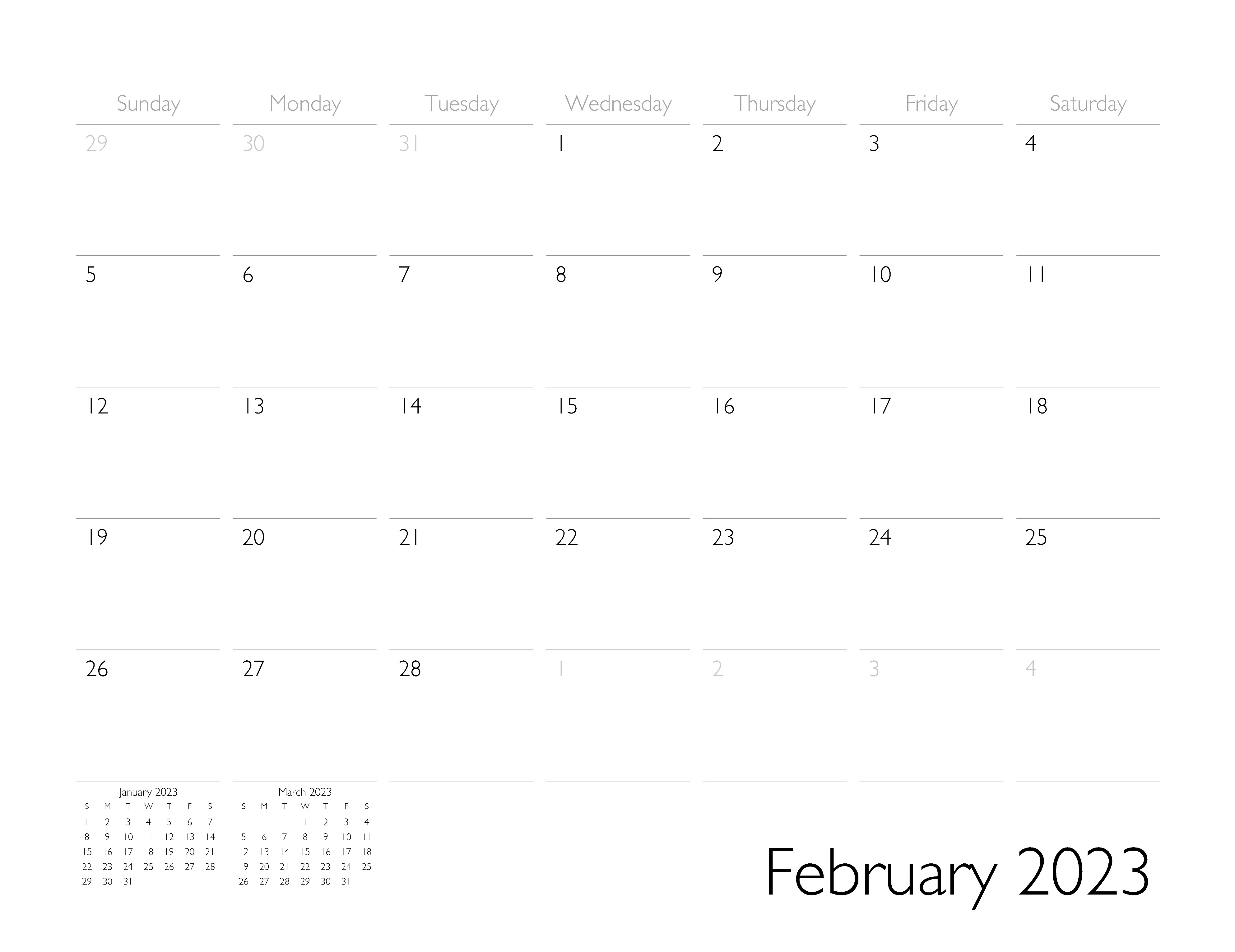 February 2023 Calendar Page