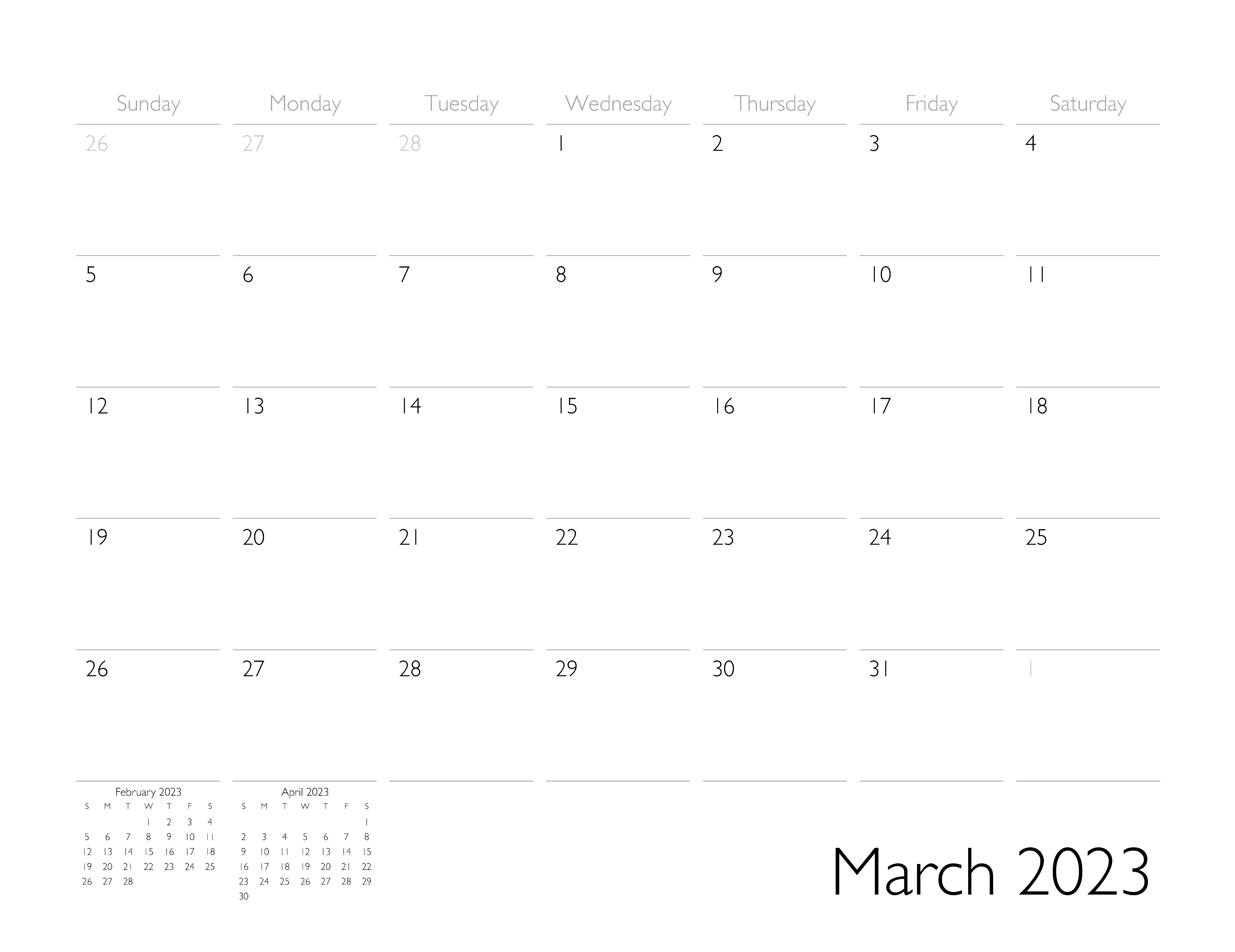 March 2023 Calendar Page