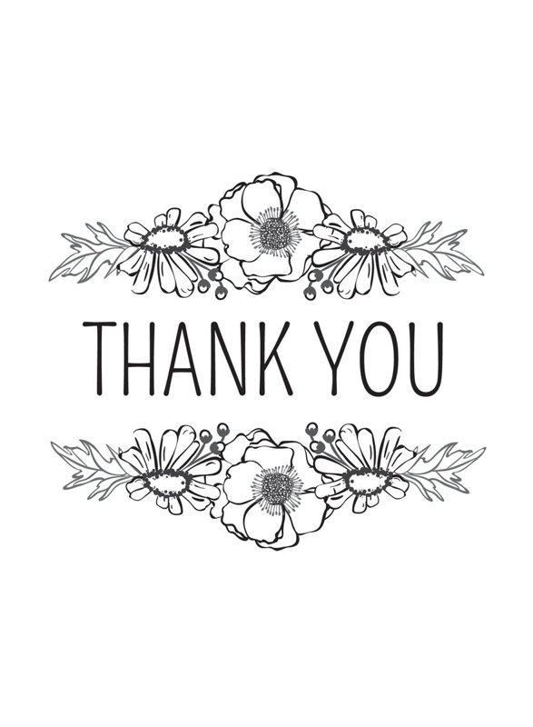 Thank You - Flowers - Black on White